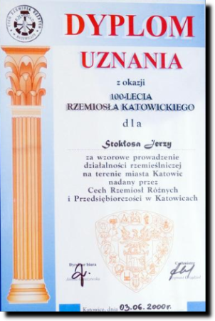 dyplom uznania Jerzy Stokłosa